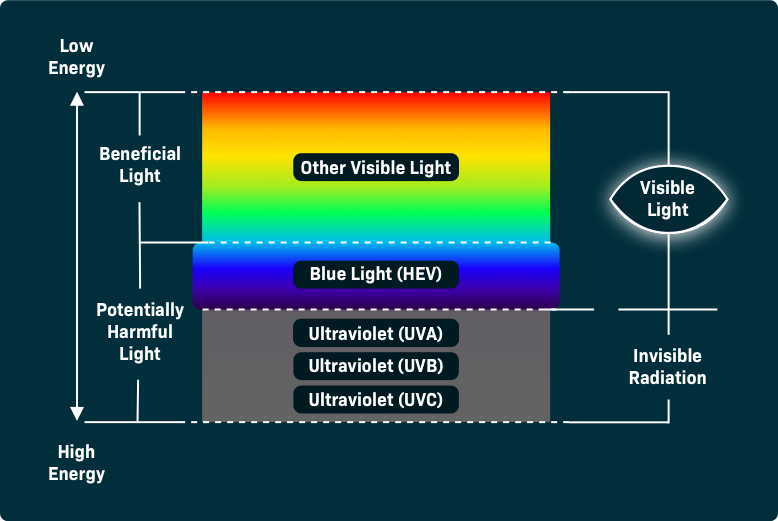 Color chart showing the different types of light that can be potentially harmful.