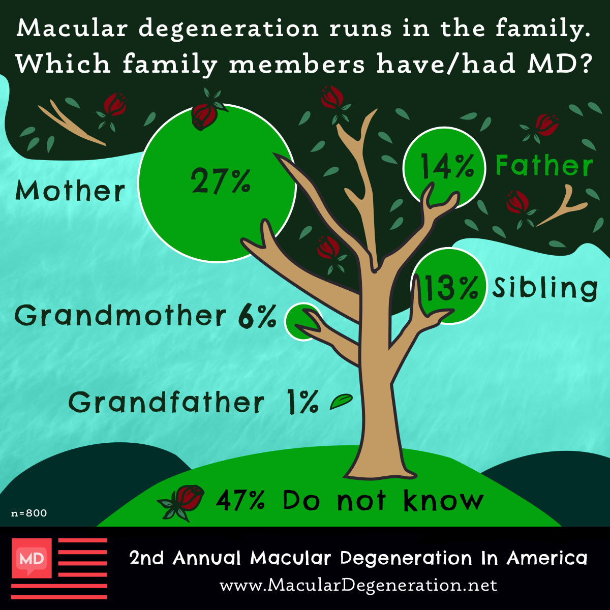 27% of respondents of the macular degeneration In America survey said that their mother had macular degeneration while 14% said that their father had it