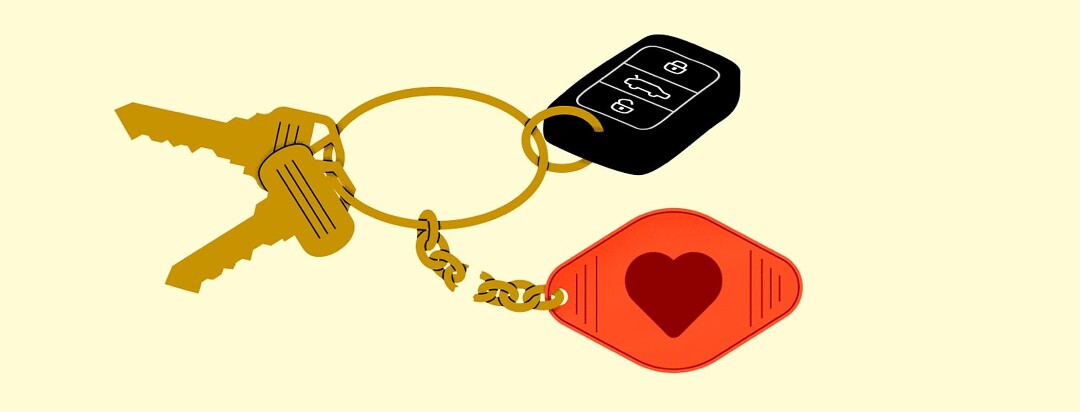 alt=A heart keychain is broken off of a key ring