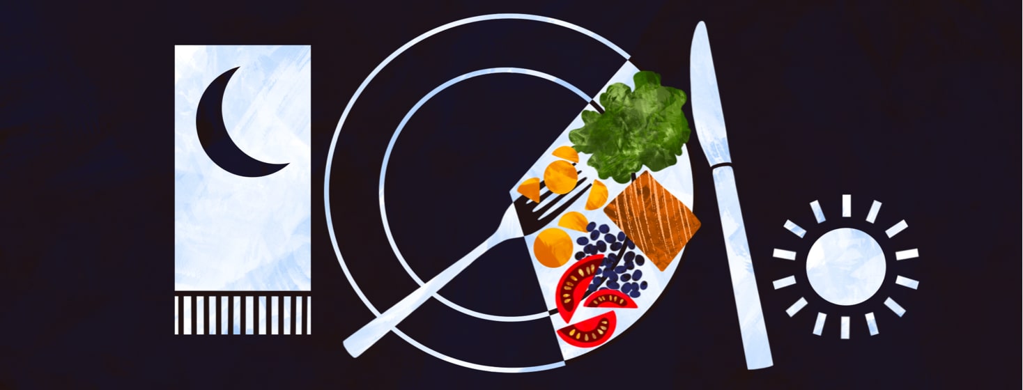 alt=one-third of a plate is highlighted and filled with food to represent intermittent fasting.
