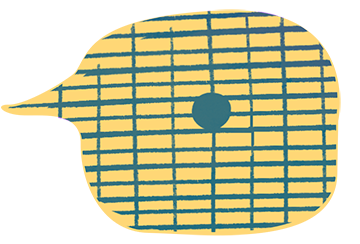 A yellow speech bubble with an Amsler grid inside.