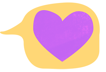 A yellow speech bubble with a heart inside.