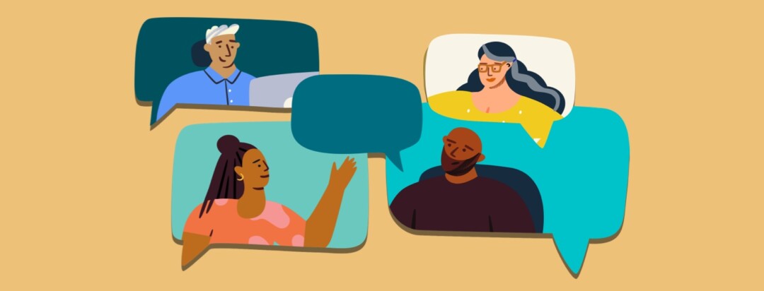 Various different people in speech bubbles gathered to discuss a common condition.